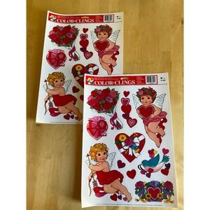 Vintage Paper Magic Group Valentines Day Color Clings Cherub Heart Window Decals